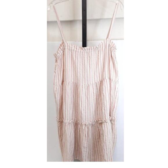 NWT Millibon Sleeveless Linen Tiered Dress Natural Stripe Dress L - Picture 2 of 6